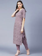 ANNI DESIGNER Womens Cotton Blend Printed Straight Kurta with Pant (BATAKLI-Purple_XL_Purple_X-Large)