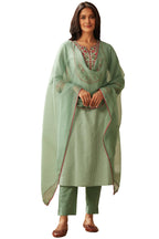ANNI DESIGNER Womens Cotton Blend Embroidered Straight Kurta with Pant & Dupatta (FARIGUP-Green_XXL_Green_XX-Large)