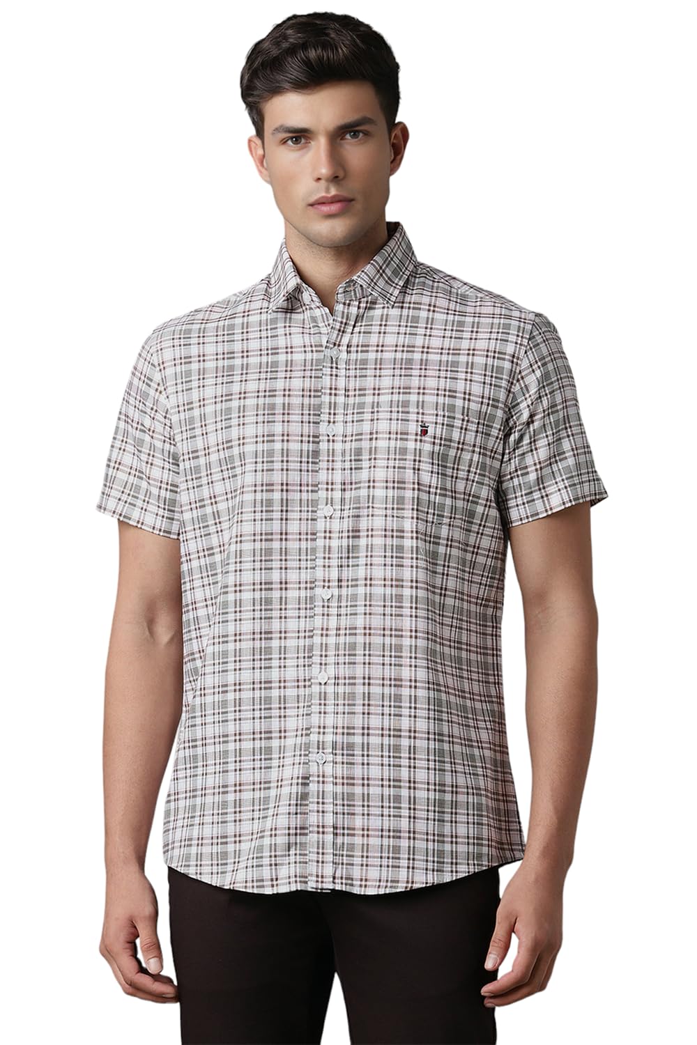 Men Grey Slim Check Half Sleeves Casual Shirt