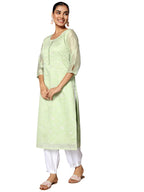 Libas WomenS Chanderi Silk Woven Design Straight Kurta (37038_Green