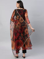 ANNI DESIGNER Womens Georgette Anarkali Floral Printed Kurta with Pant & Dupatta (MRP-Black_M_Black_Medium)