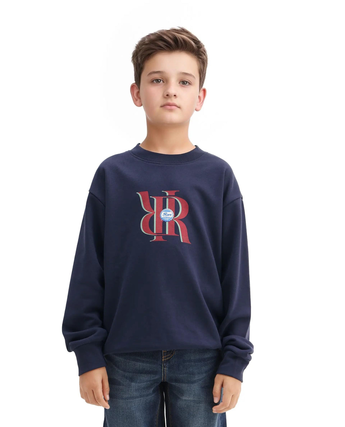Rare Ones Kids Oslo Navy Cotton Blend Pigment Print Oversized Sweatshirt, Navy, 1314Y 13-14
