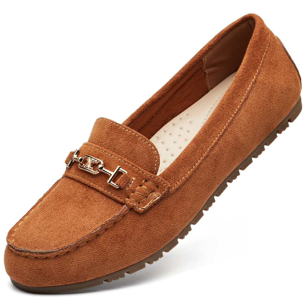 DeYashopin Women's Flats Shoes Leisure Slip On Comfort Boat Shoes Microfiber(camel-8W)