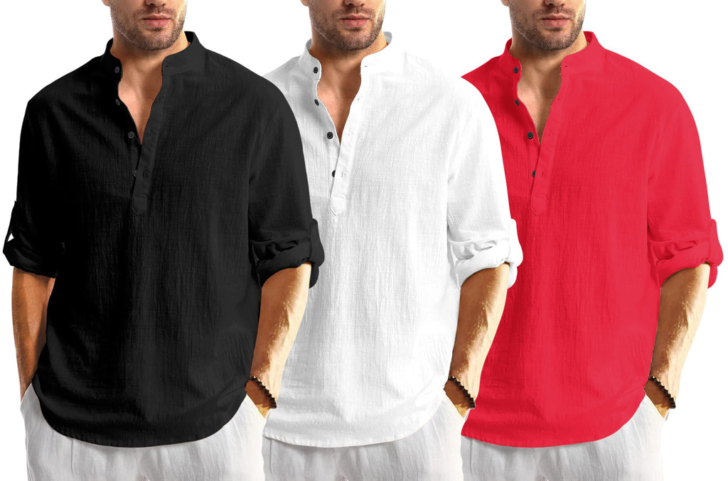 Zartha Combo Of Men Solid Cotton Blend Straight Kurta Shirt Pack Of 3