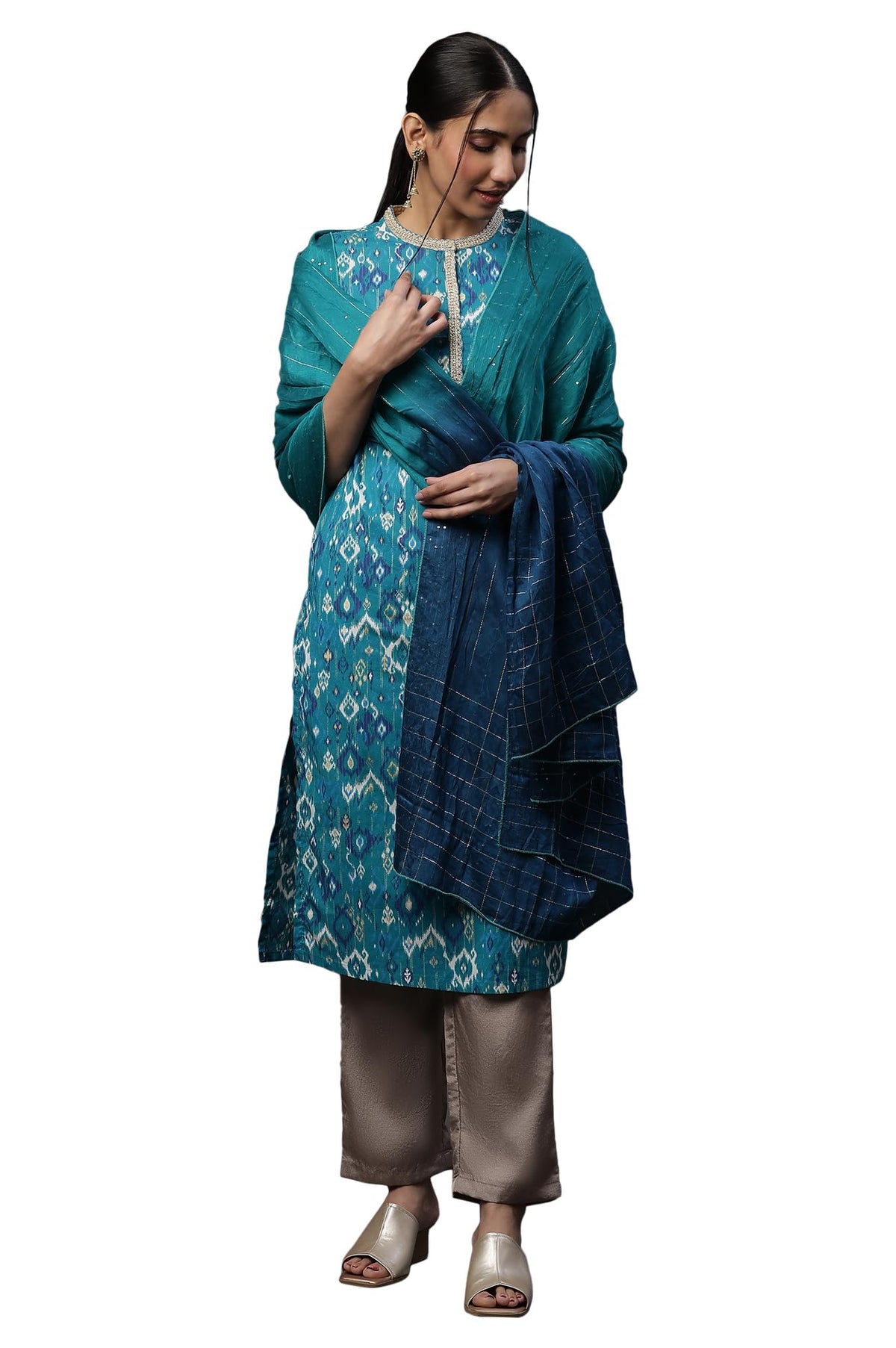 Aurelia Womens Viscose Blue Ombre Sequined Dupatta,Free Size