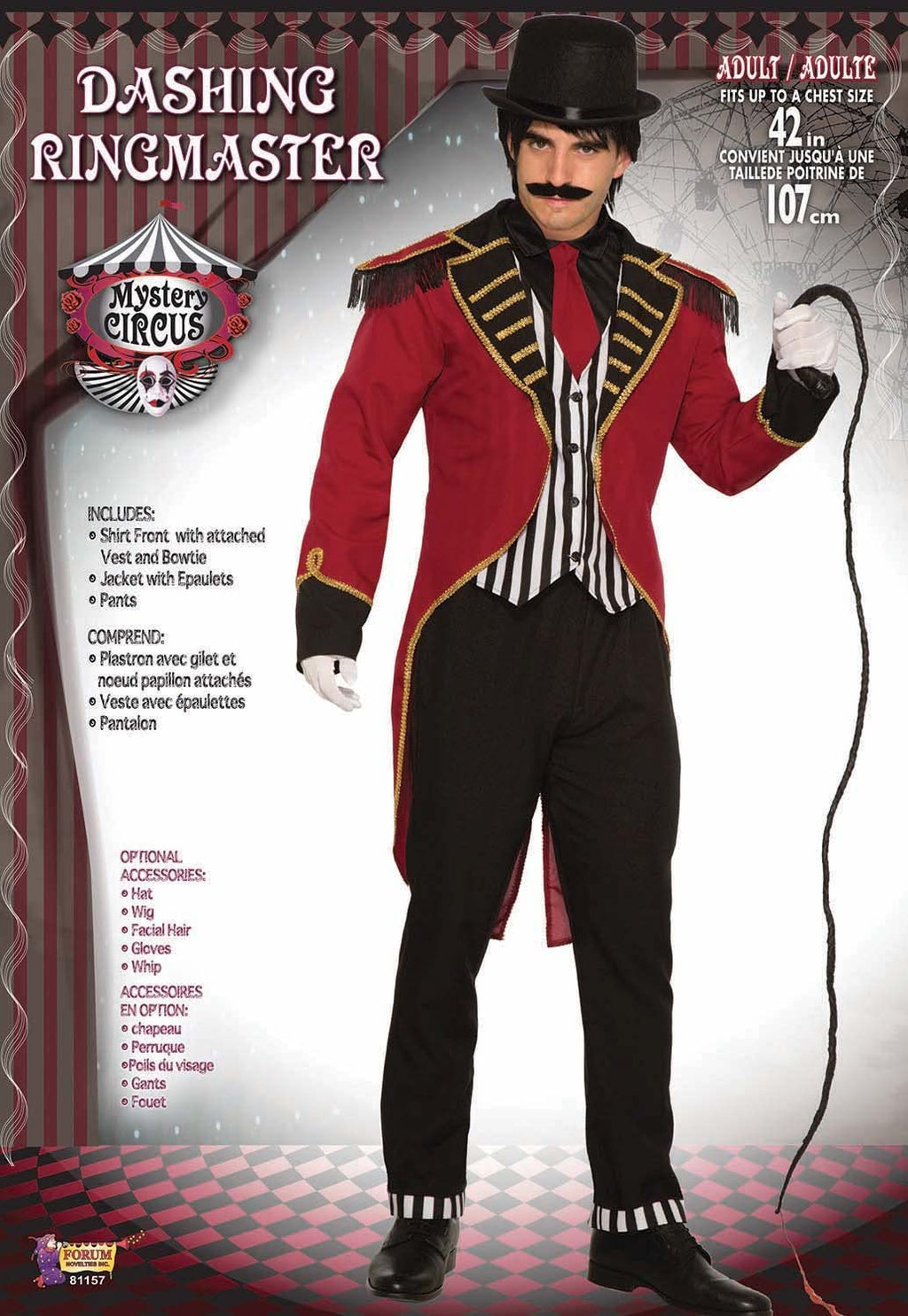 Forum Novelties Men's Mystery Circus Dashing Ringmaster Costume, Red/Black, Standard