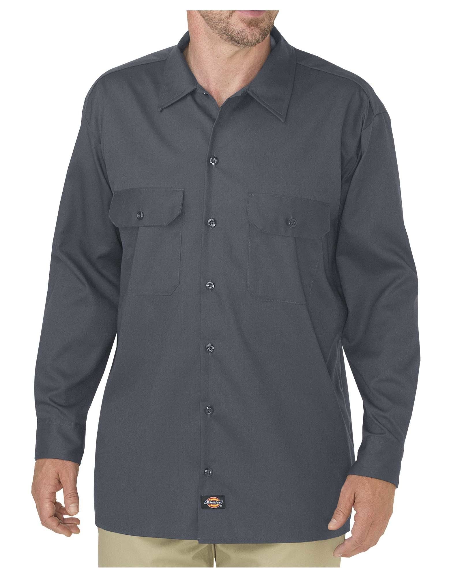 Dickies Men's Long Sleeve Flex Twill Work Shirt, Charcoal, X-Large