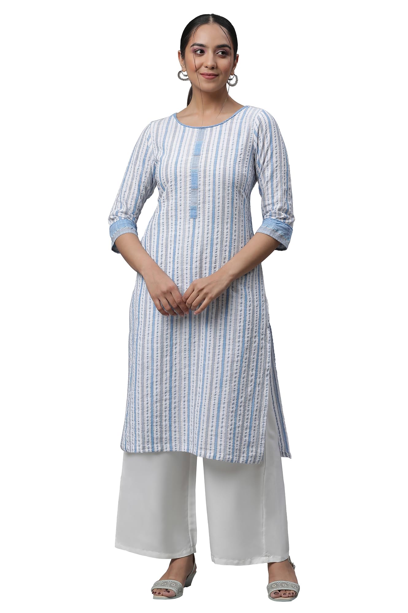 Multi-Coloured Stripe Printed Casual Kurta (Size: L)-24Fea14475-704181