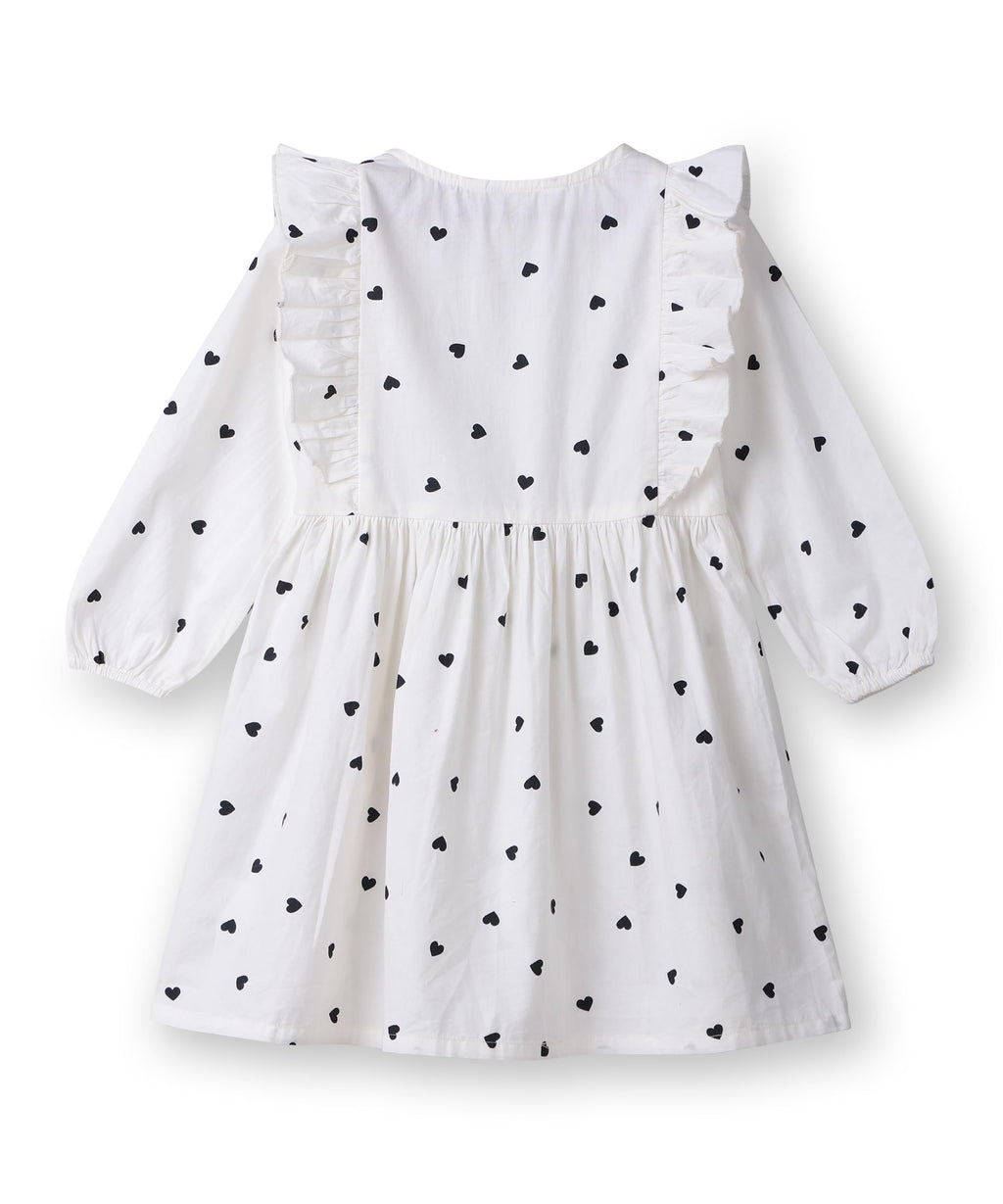 Beebay Kids Girls Button Through Heart Print Dress White