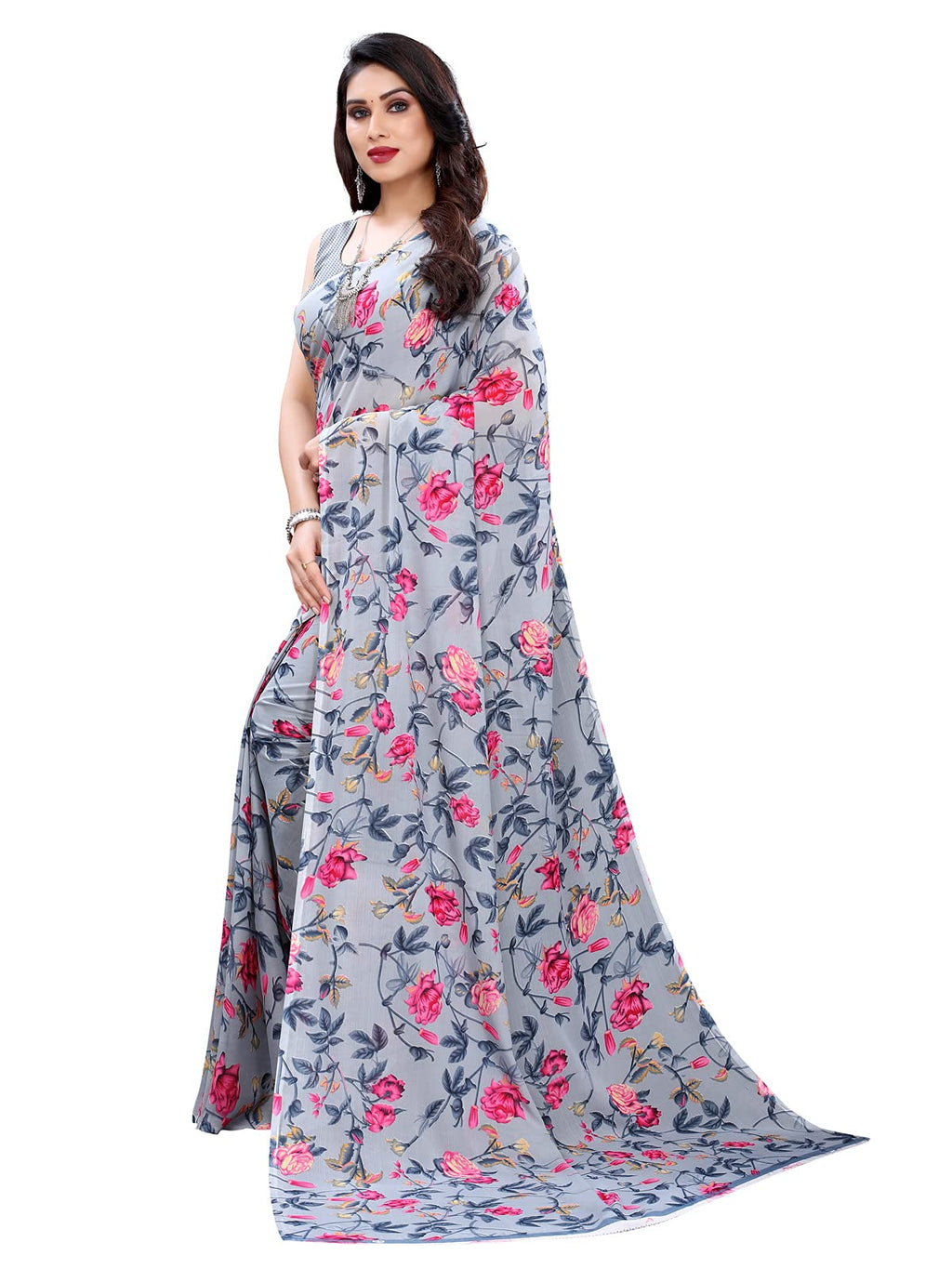 Satrani Womens Floral Printed Georgette Saree