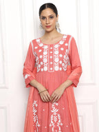 Kaari WomenS Chikankari Kurta Set With Dupatta - A-Line Fit | Chiffon Dupatta With Embroidered Band | Straight Pant With Side P