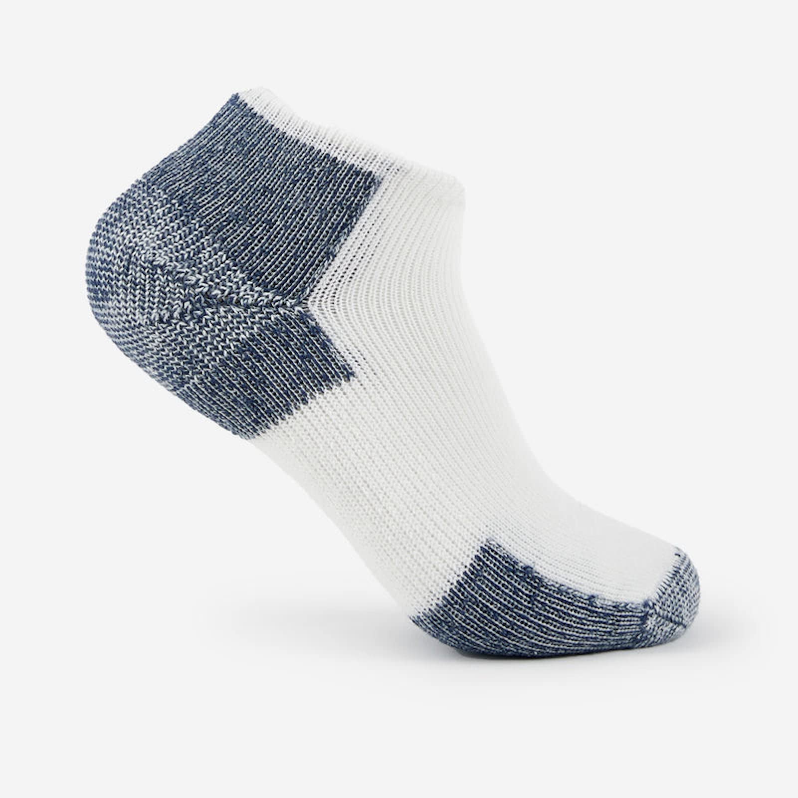Thorlos Unisex Thick Padded Running Low Cut Sock- White Navy- Large