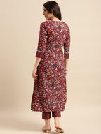 ANNI DESIGNER Womens Cotton Blend Printed Straight Kurta with Pant (Win Red_S_Red_Small)