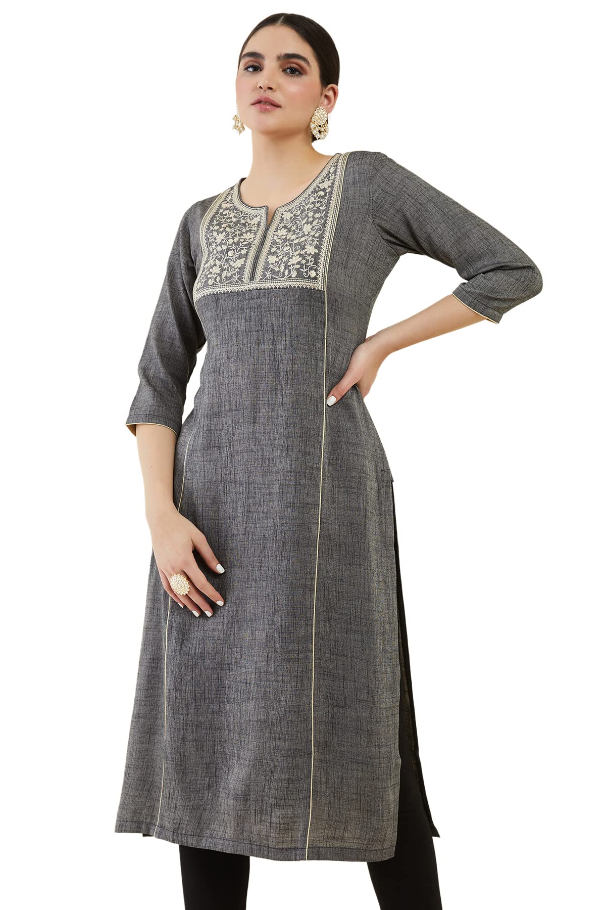 Soch Women Rayon Textured Kurta with Embroidered Designs