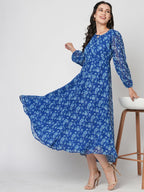 Selvia Western Dress For Women|Georgette Dress For Women|Fit & Flare Dress|Floral Printed Dress For Women|One Piece Dress For Wo