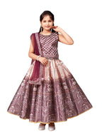 Aarika Girls Ethnic Wear Brown Colour Floral Print Embellished Stone Silk Lehenga Choli Set (5-11 Years)