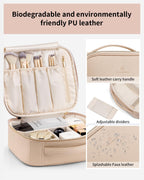 Vlando Travel Makeup Bag, Large Capacity Cosmetic Bag for Women PU Leather Makeup Case Organizer Portable Make up Bag with Divid