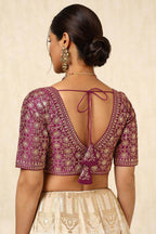 Soch Womens Magenta Tussar Embroidered Padded Blouse With Sequins