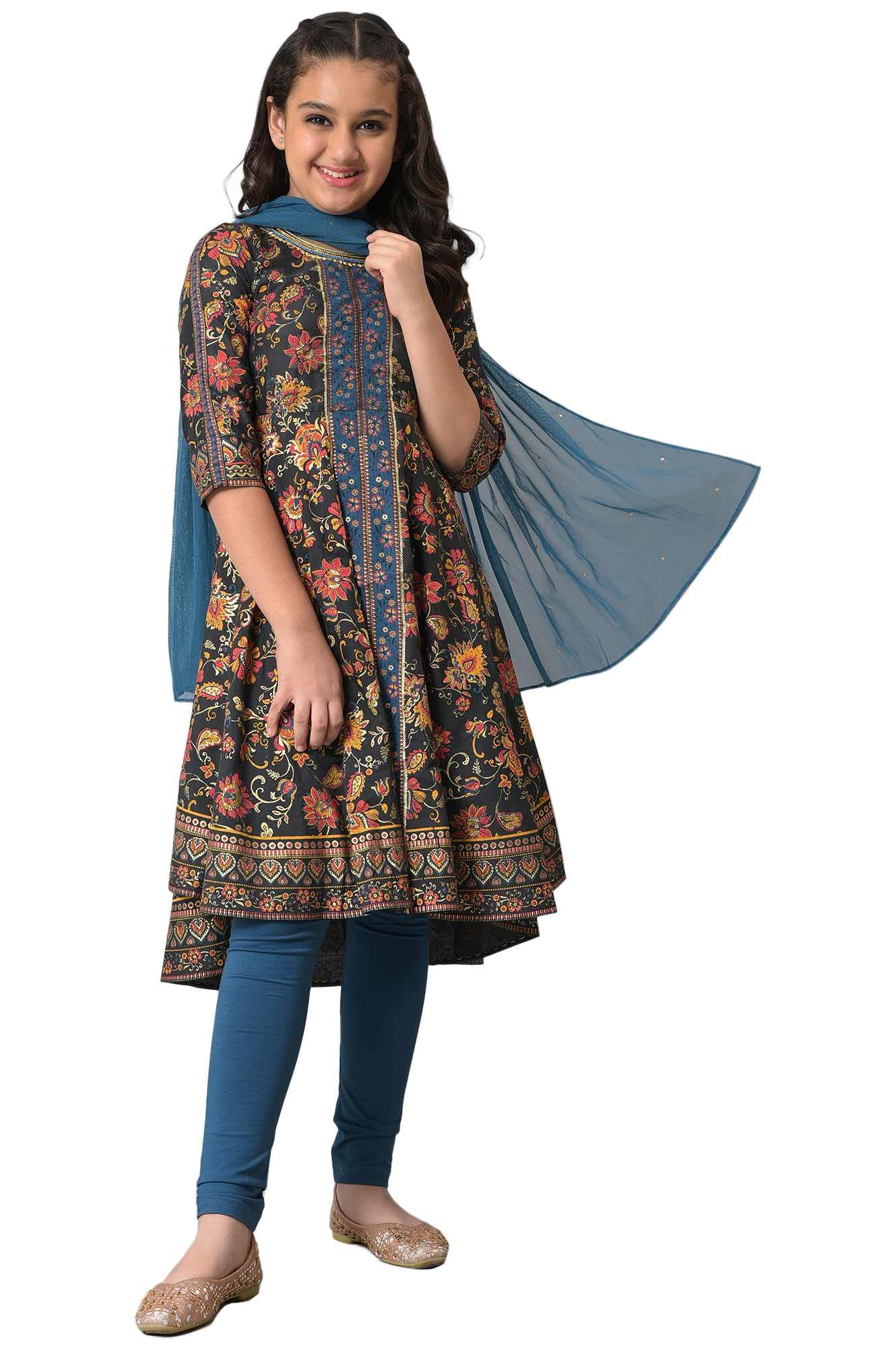 Aurelia Girl'S Polyester Kurta, Churidar, Dupatta (22Aug10269B-505965_Blue