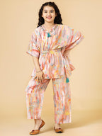 A.T.U.N. (ALL THINGS UBER NICE) Girls Printed Polysilk Top with Straight Pant Set
