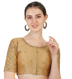 Pujia Mills Womens Phantom Silk Flower Half Sleeve Saree Blouse (Flowerr Blouse_Gold_36 Size+Margin)
