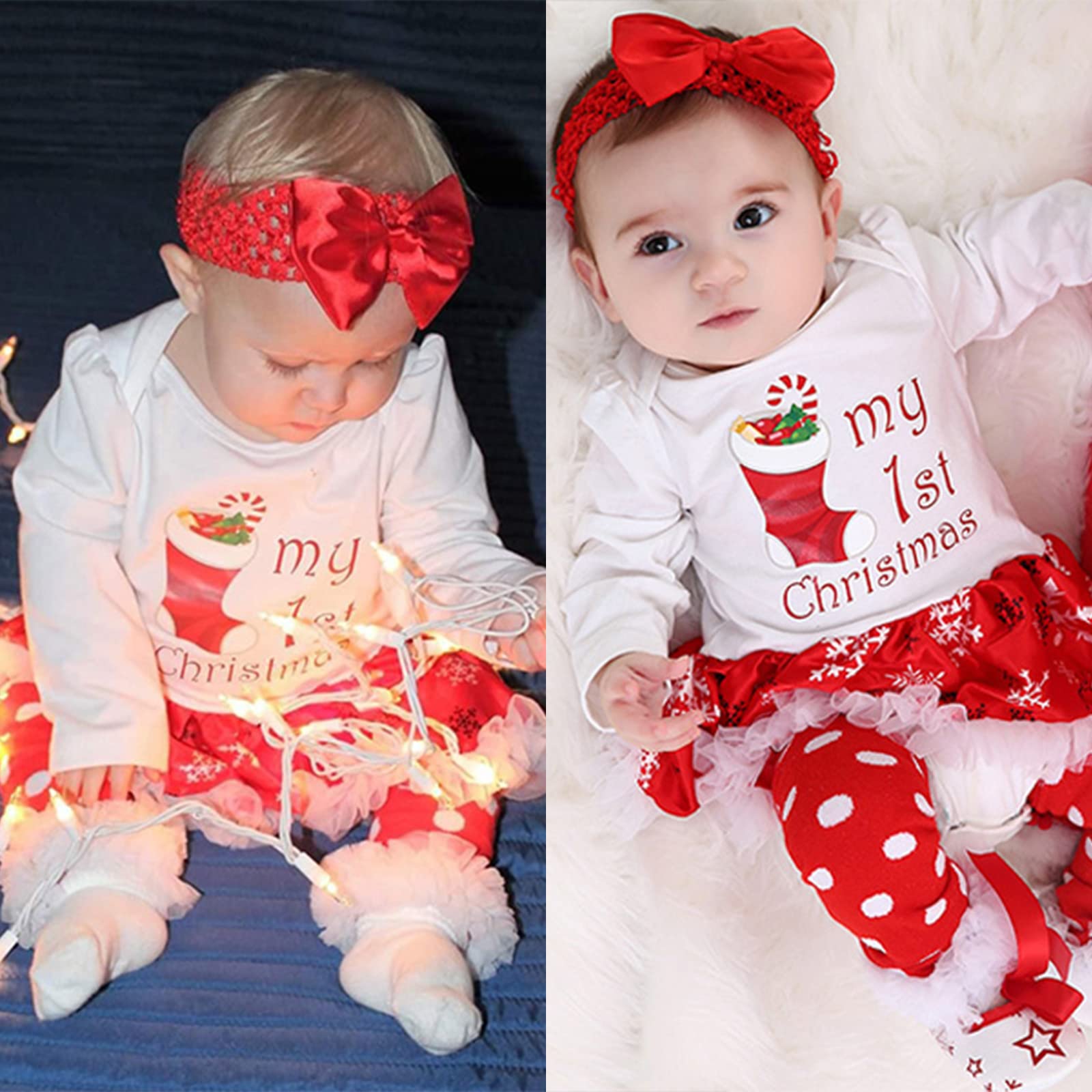Winmany Newborn Baby Girls Christmas Romper Tutu Dress Outfit Headband Leg Warmer Shoes