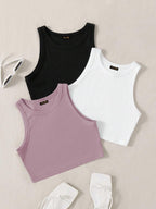 Toochki Tops for Woman | Spandex Top | Crop | Short | Western | for Jeans | Sleeveless | Stretchable | Pack of Three | Black-Whi