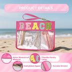 Siwara Beach Bags Sunscreen Bag Summer Essentials Clear Pouch Travel Makeup Bag Beach Essentials Chenille Letter Bags for Zipper