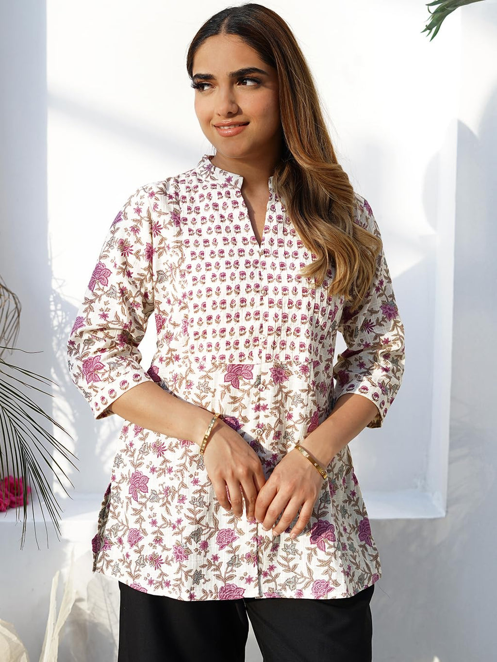 Libas WomenS Cotton Blend Printed Straight Kurtis (26872_Off White