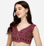 Vihu Fashion WomenS Silk Embroidery Sequins Zari Work Readymade Saree Blouse