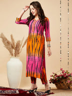 ANNI DESIGNER Womens Cotton Blend Straight Printed Kurta with Pant Set (TEERTH Multi-NW_S_Multi_Small) Multicolour