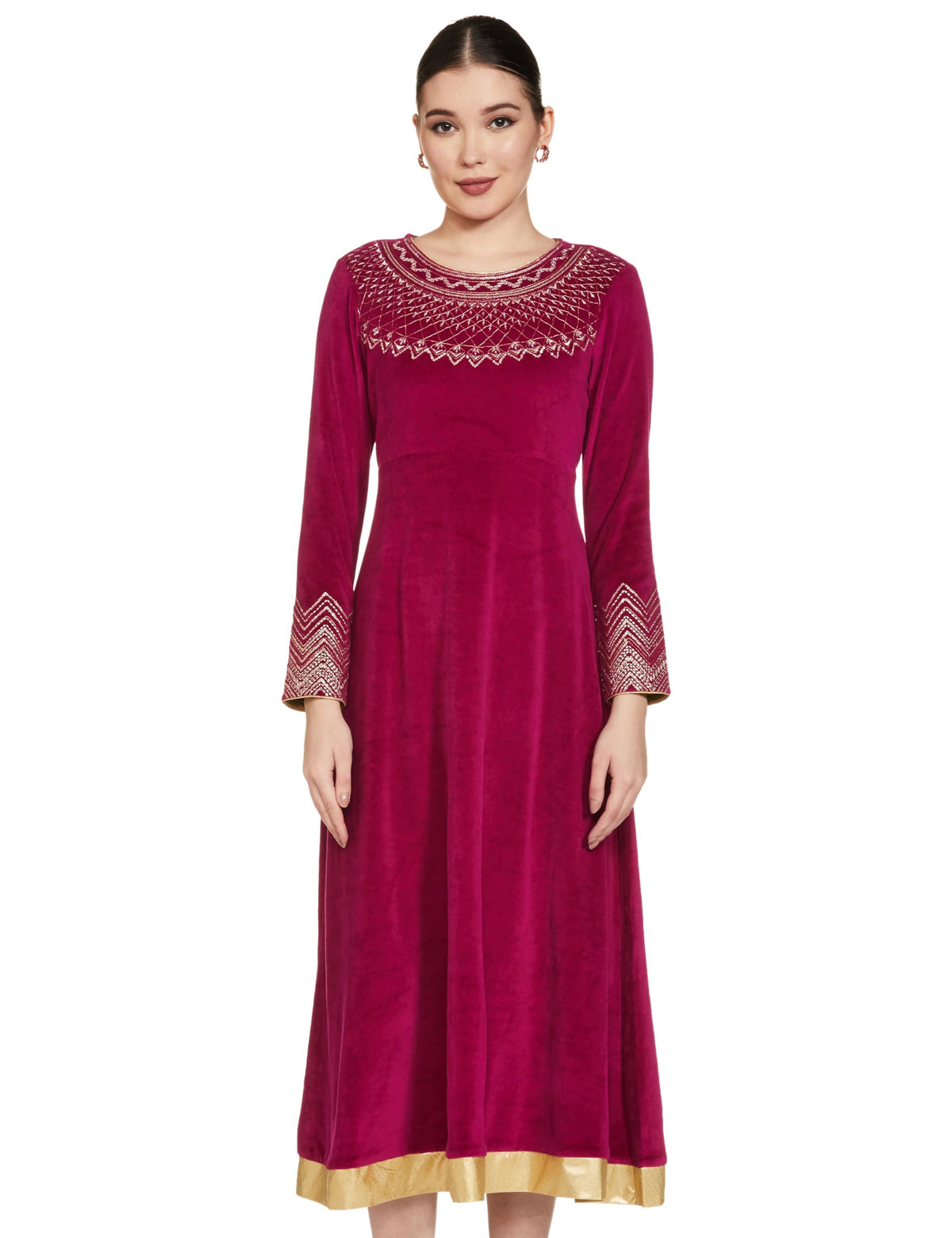 Pink Zari Embroidered Long Dress
