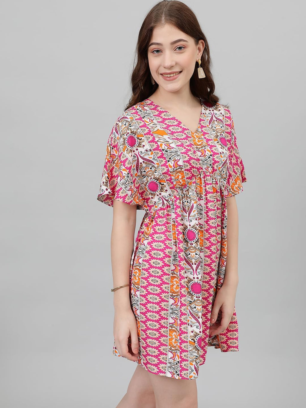 Kotty WomenS Fit And Flare Printed Crepe Multicolor Dress