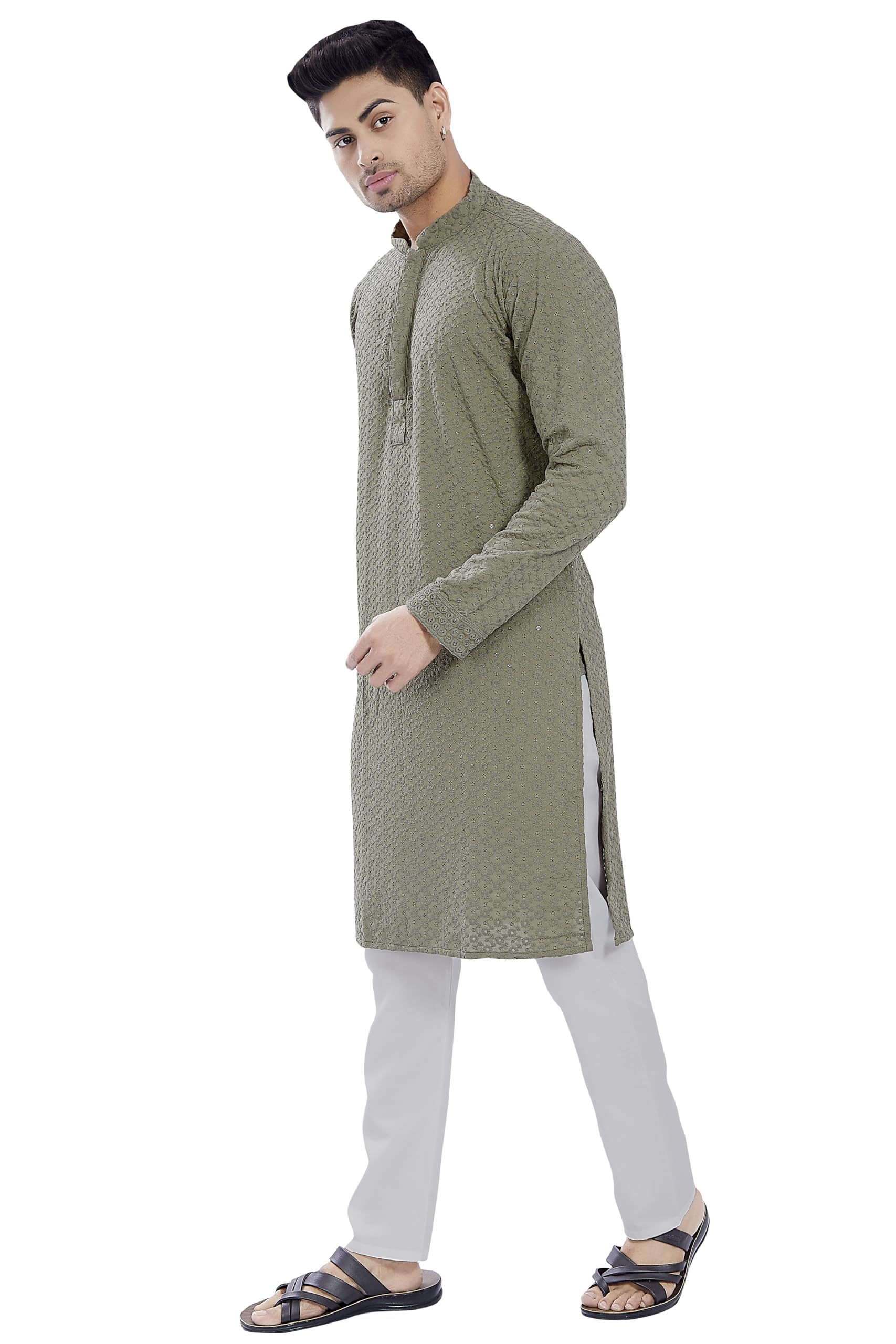 Divisive MenS Sequince Embroidered Cotton Blend Only Slim Fit Kurta (Dkrt675_S_Olive)