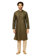 Manyavar Green Blended Viscose Printed Kurta Set For Men