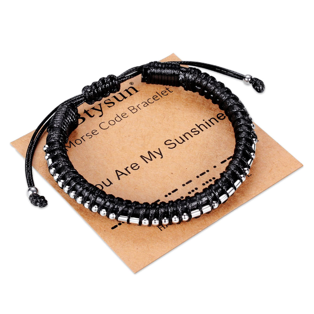 Morse Code Bracelets for Men Valentines Day Gifts for Him Husband Best Friend Bracelets Gifts for Boyfriend Braided Leather Blac