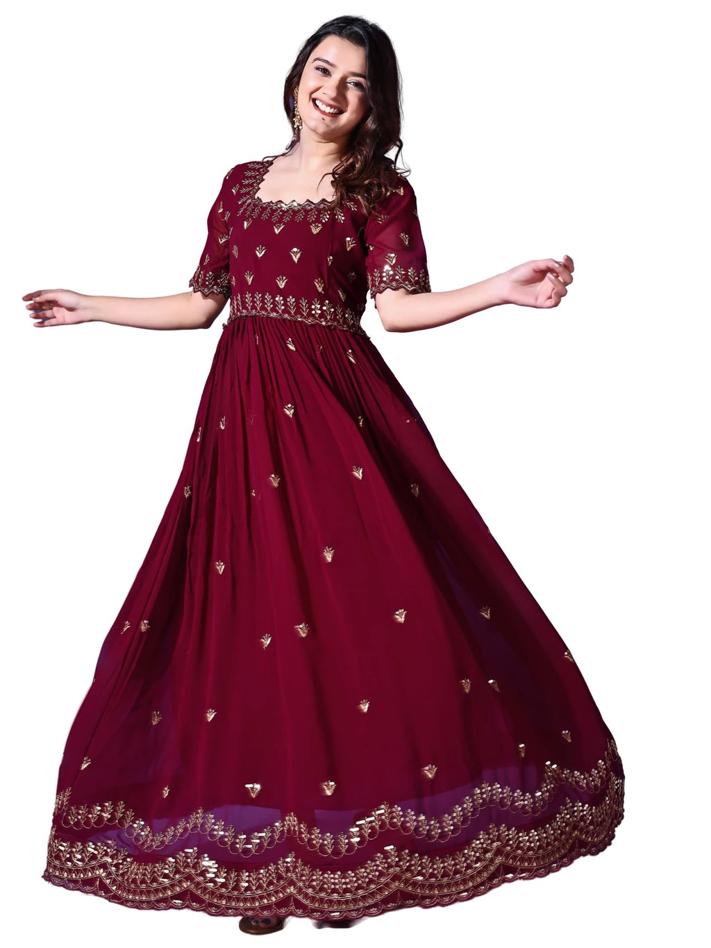 Wedani Maroon Georgette Embroidered Anarkali Gown for Women