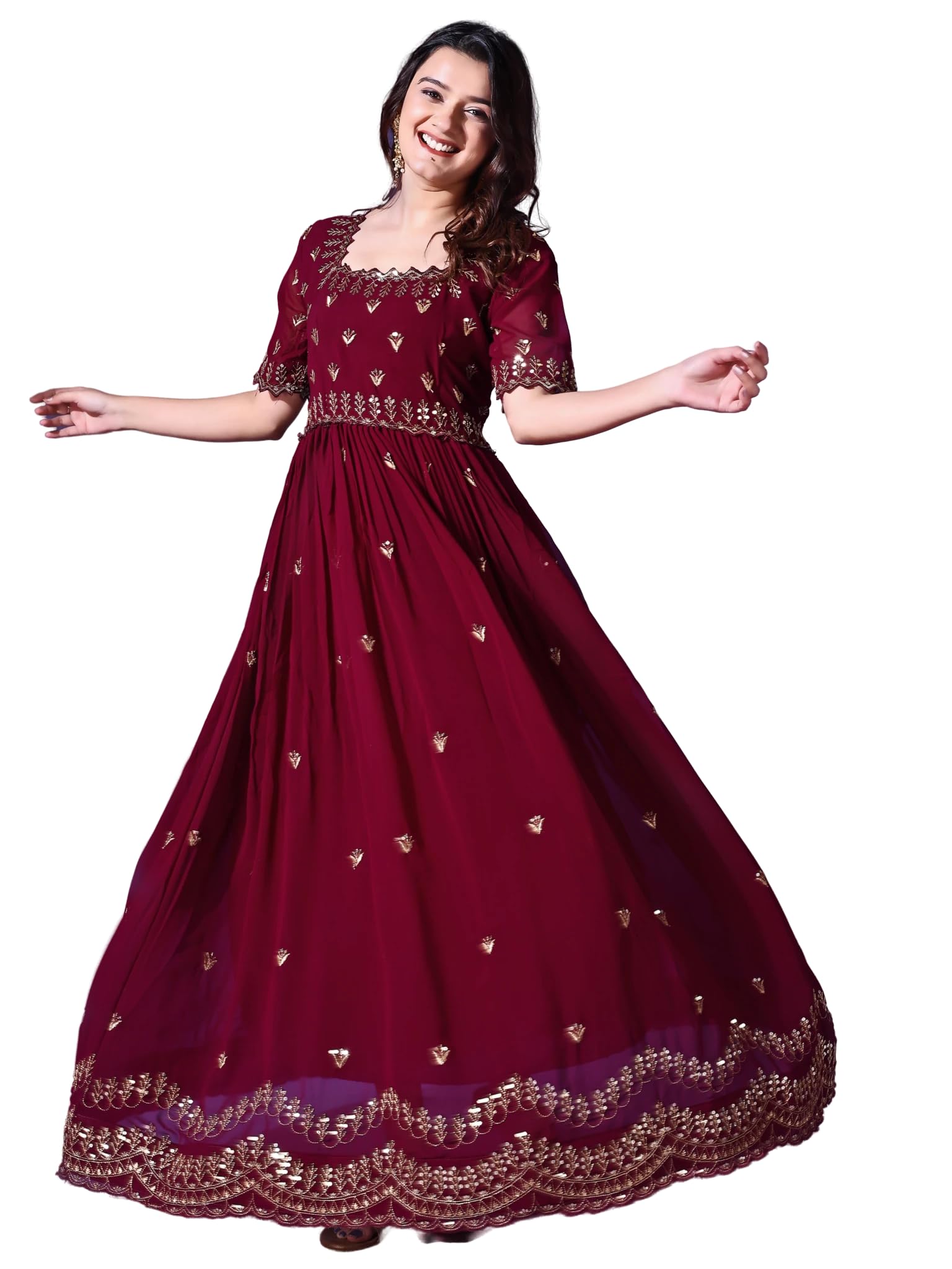 Wedani Maroon Georgette Embroidered Anarkali Gown for Women