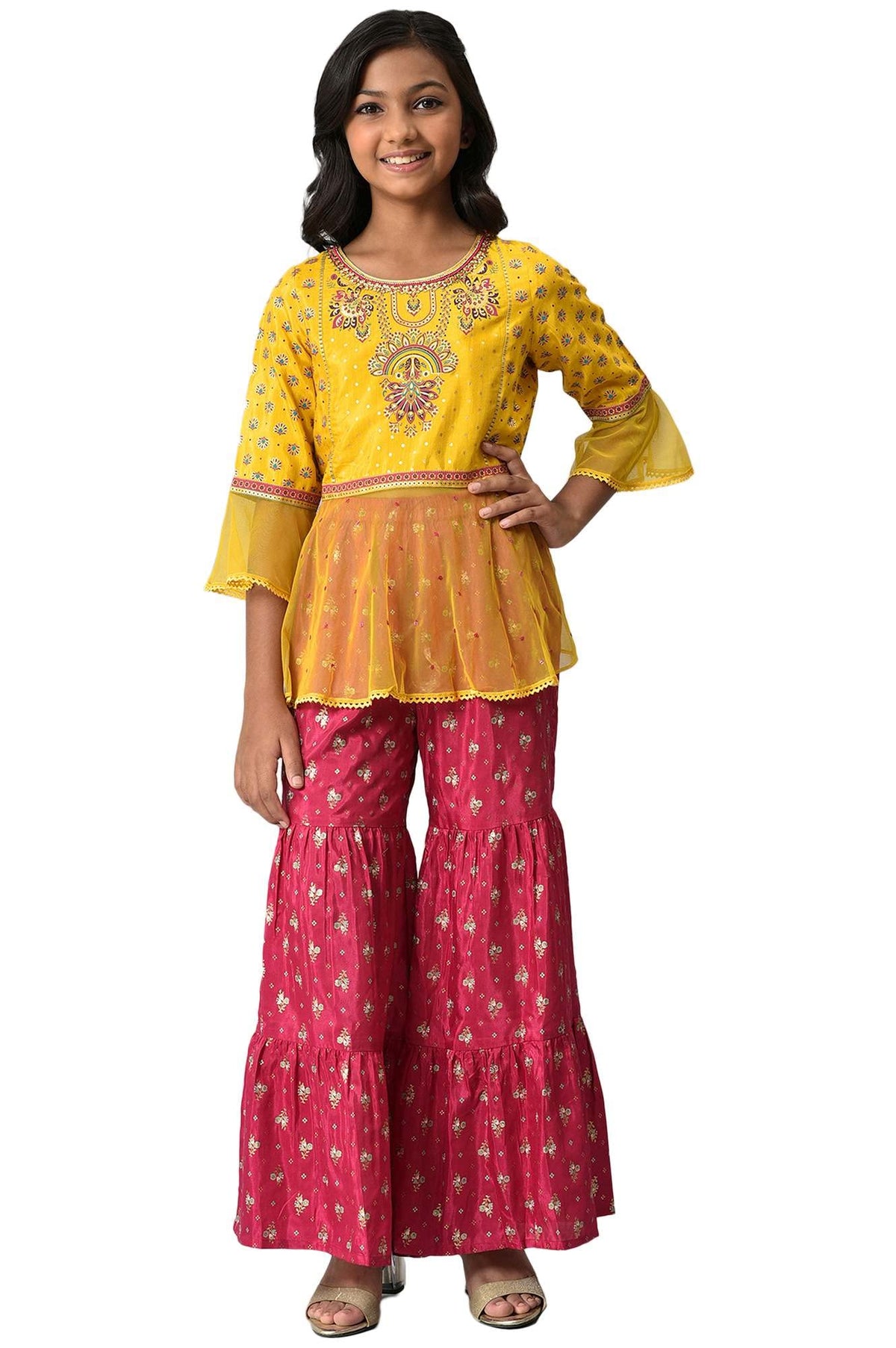Aurelia Girls Viscose Top & Sharara (22AUG10277C-505420_Yellow