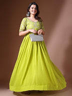 Wedani Georgette Embroidered Long Gown for Women Light Green