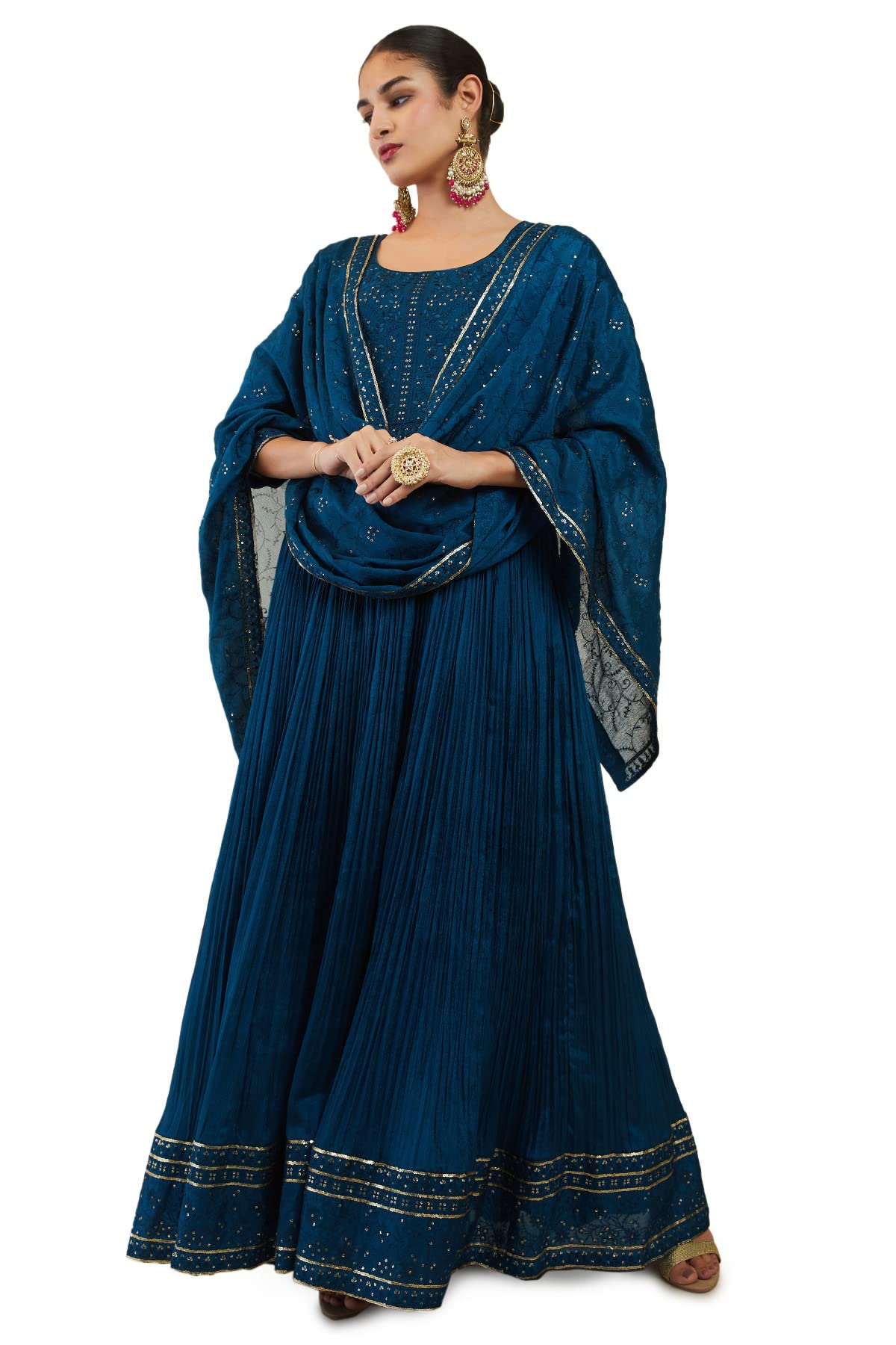Soch Women Chinon Gown with Embroidered Designs and Sequins