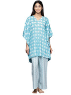 Libas Womens Printed Cotton Night Suit Set For Women Turquoise Blue