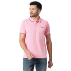 Pepe Jeans Men Cotton Blend Regular Fit Solid Polo T-Shirts Pink, Medium