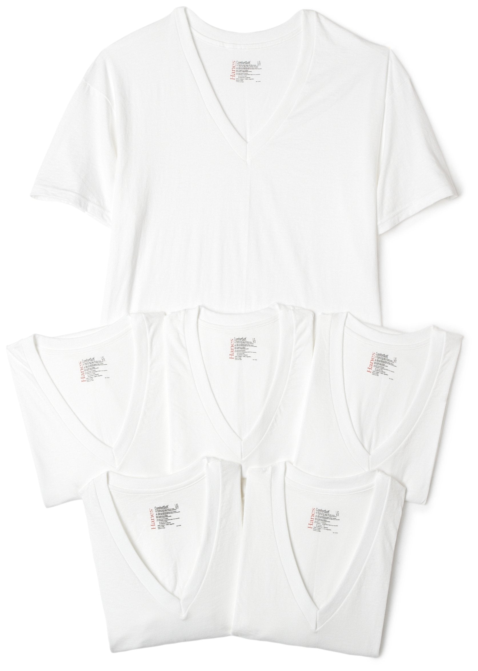 Hanes Ultimate Men's 6-Pack Classics V-Neck T-Shirt Value Pack, White, Large
