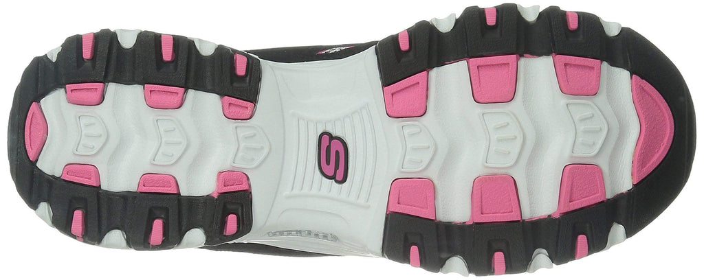 Skechers womens D'lites - Life Saver Memory Foam Lace-up Sneaker, Black/White/Pink,8.5 M US