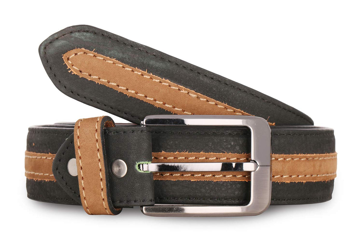 Walletsnbags Nubuck Middle Rib Formal Leather Mens Belt (Blackcamel, 42) 42