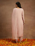 Libas Womens Embroidered Silk Straight Kurta With Trousers And Dupatta