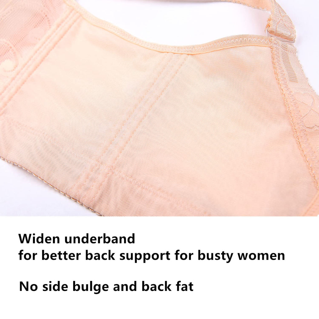 ESETAY Plus Size Push up Bra 44C Beige Breathable Oversized Deep V Padded Underwire Bra for Women