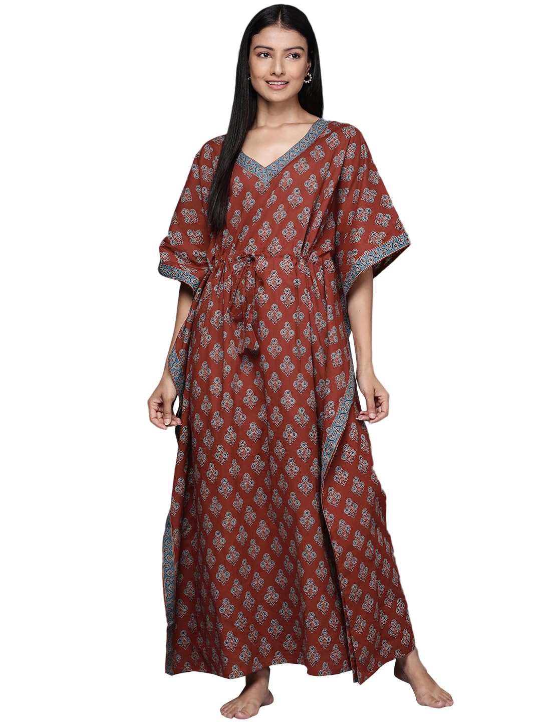 Libas WomenS Brown Printed Cotton Night Dress Nightgown (50166 One Size)
