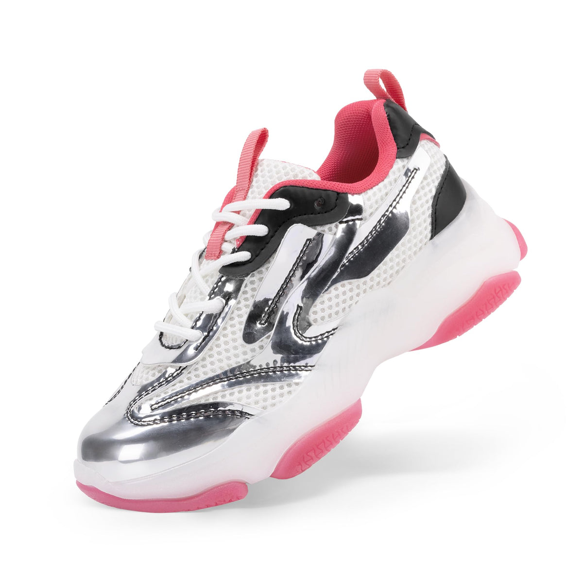 DREAM PAIRS Kids Girls Sneakers Jelly Sole Lace up Shoes Lightweight Walking Shoes for Girls Boys, Silver/Hot Pink, 13 Little Ki 13